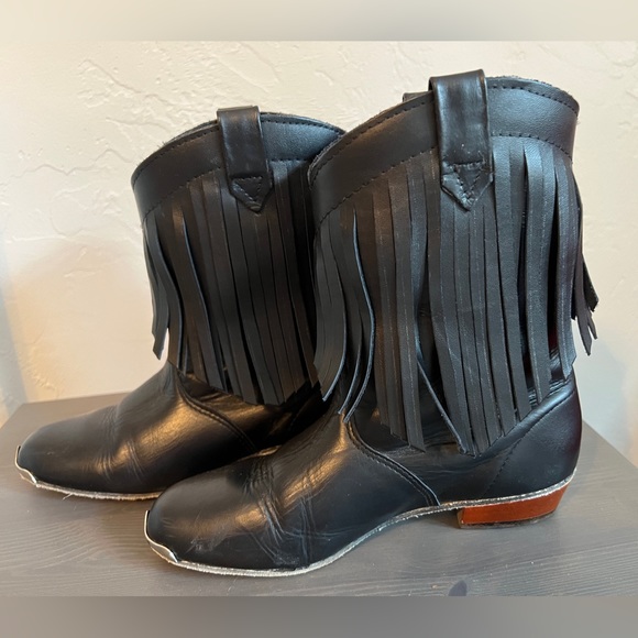 Square Dancing Boots - All Leather with Fringe, Black, 6 1/2 - Picture 4 of 6